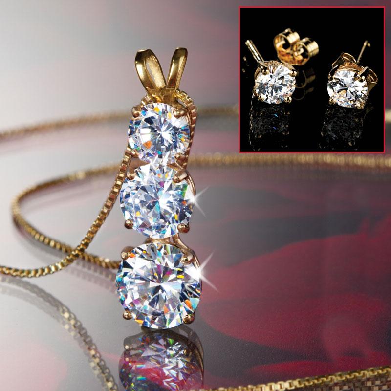 Palisade 3-Stone Necklace and Stud Earrings
